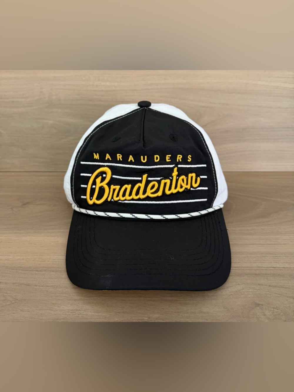 MiLB Bradenton Marauders Rope Golf Hat Cap Black White Classic Snapback Script